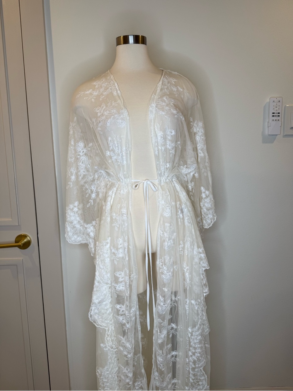 Hot Miami Styles Sheer Lace Robe - White perfect for a bridal look